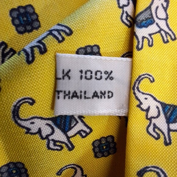 100% Thai Silk Yellow Elephant Print Scarf Sash Headwrap 9”x52” EUC - Picture 4 of 5